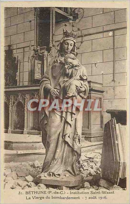 Old Postcard Bethune (P C) Institution Saint Waast The Virgin of August 7, 19...