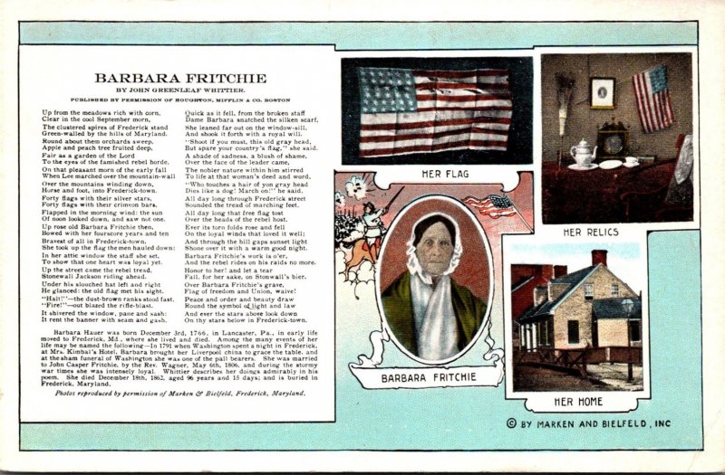 Maryland Frederick Barbara Fritchie Her House Her Flag Her Relics