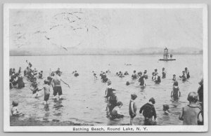 Round Lake New York~Bathing Beach~1920s B&W Postcard