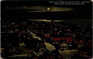 Aerial Night View Atlantic City and Inlet by Moonlight 1917 Vintage Postcard T71