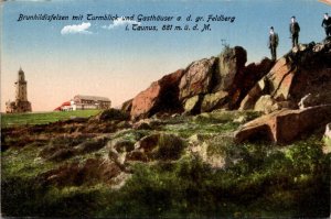 Germany Fekdberg in Taunus Brunhildisfelsen mit Turmblick und Gasthaeuser