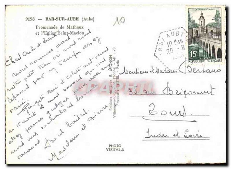 Modern Postcard Bar sur Aube Aube Mathaux Promenade and the Eglise Saint Maclou