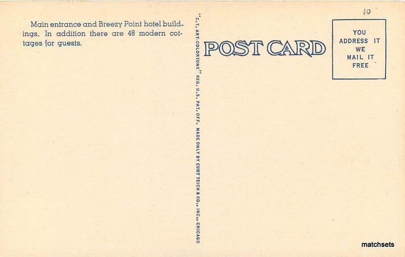 1940s Breezy Point Lodge Pequot Minnesota Roadside Linen Teich postcard 8298