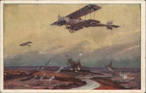 German Airplanes Bombing Biplanes WWI Mailed From Detmold c1915 Postcard
