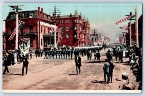 Anaconda Montana Postcard Main Street Looking South Band Crowd Road 1910 Antique