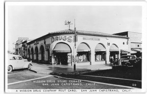 SAN JUAN CAPISTRANO, CA Mission Drug Store Corner RPPC 1940s Vintage Postcard
