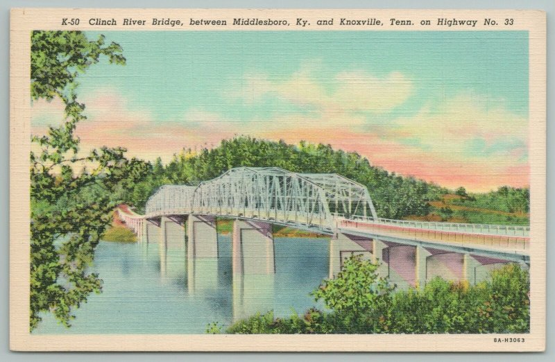 Middleboro Kentucky~Clinch River Bridge~Hwy 33~Vintage Postcard