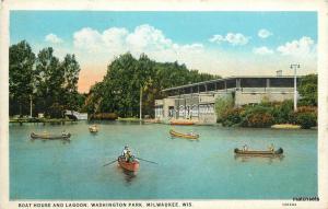 Boat House Lagoon Washington Park Milwaukee Wisconsin Cook Teich postcard 10132