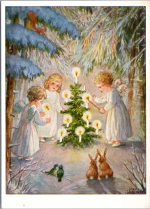 Postcard Art - Forest Christmas by Hannes Petersen angel children