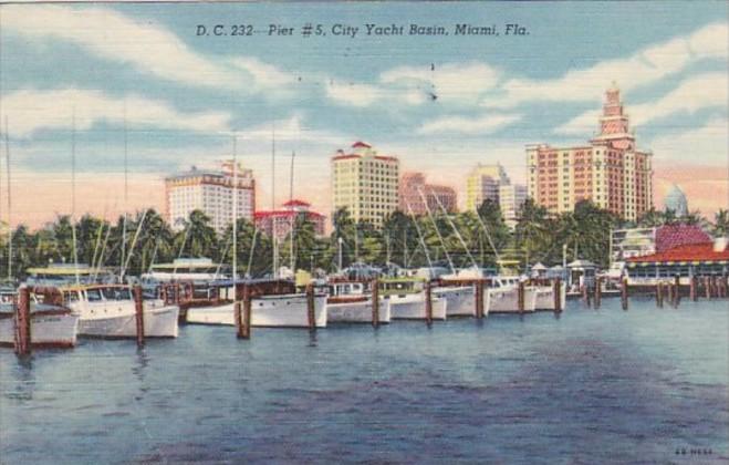 Florida Miami Pier #5 At City Yacjt Basin 1951 Curteich