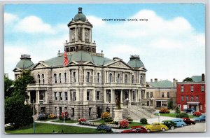 Cadiz Ohio~Air View Courthouse Building~Vintage Linen Postcard