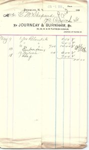1898 BROOKLYN NY JOURNEAY & BURNHAM FLATBUSH AVE BILLHEAD RECEIPT Z4226