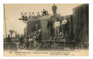 Military - WWI after Battle of the Somme, France. Gun of 194 on Railway