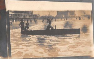 Atlantic City New Jersey Canoeing at Beach Real Photo Postcard AA14194