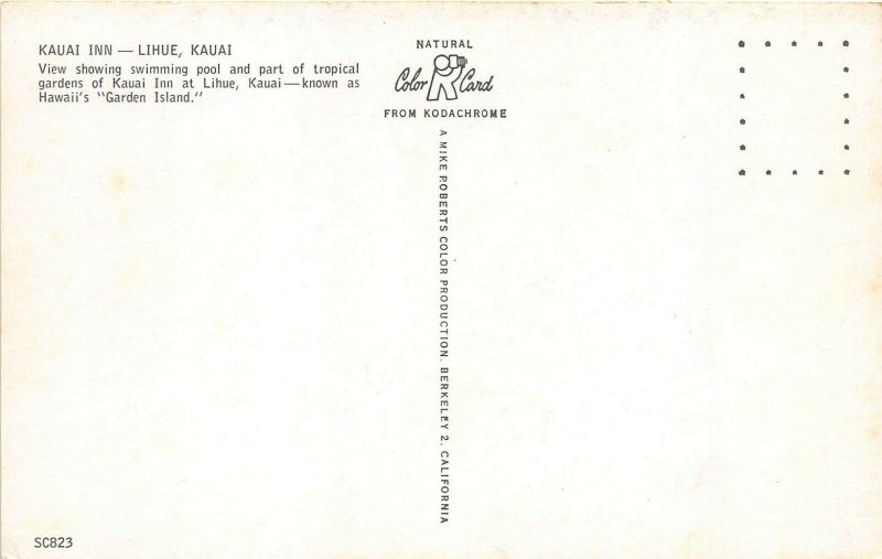 Lihue Kauai Hawaii 1960s Postcard Kauai Inn Hotel Swimming Pool