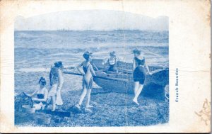 Postcard French Beauties - Women at beach with boat
