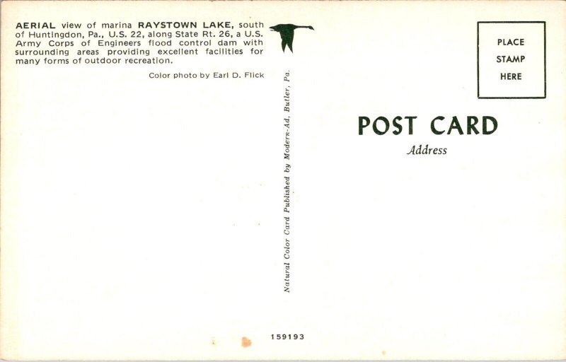 Aerial View, Marina at Raystown Lake Huntingdon PA Vintage Postcard V51