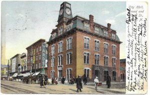 Trenton New Jersey, City Hall. Mailed 1907 - double Postmark #300 Franklin.