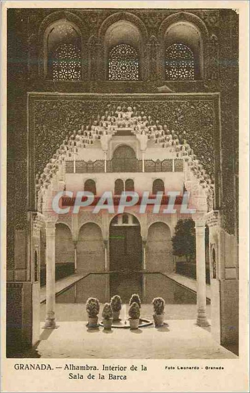 Postcard Old Granada Alhambra Interior of the Sala de la Barca