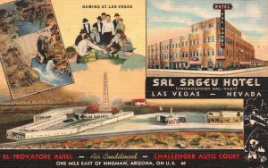 Vintage Postcard 1952 Las Vegas Nevada Sal Sagev Hotel El Trovatore Autel Hotels