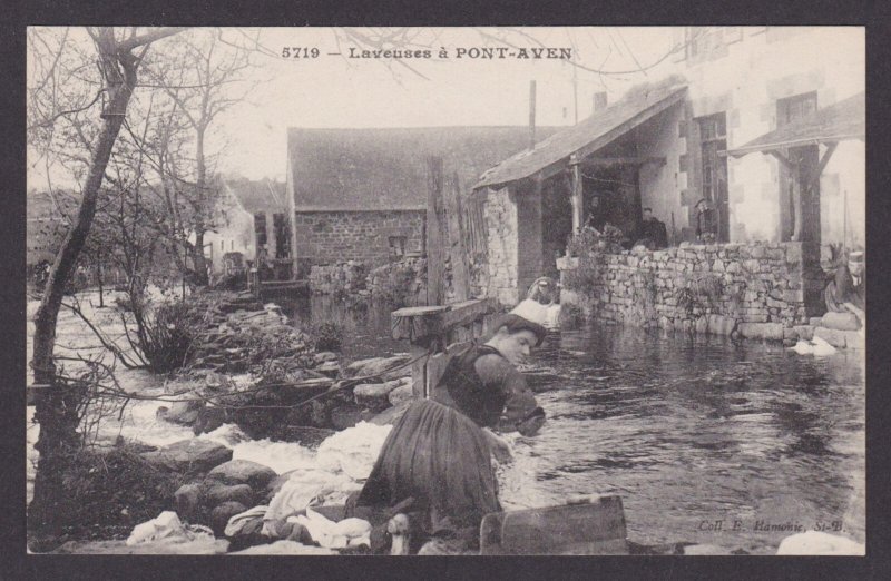 Postcard RPPC, France, Brittany Pont Aven, Laundry