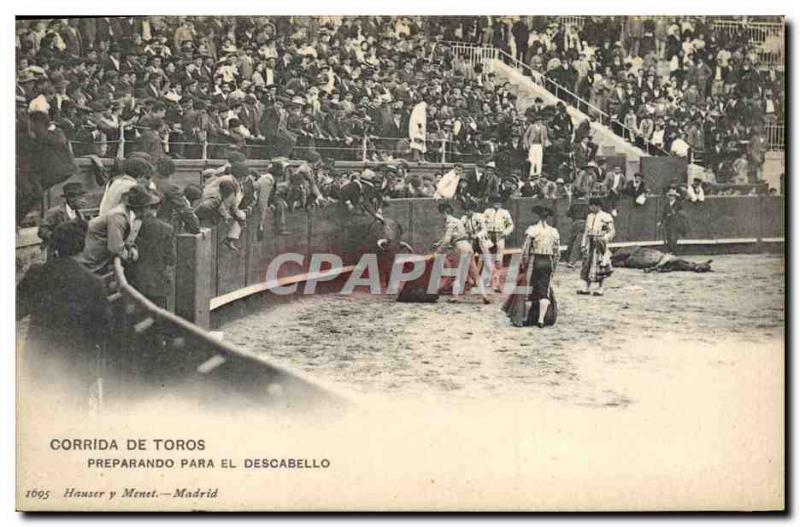 Vintage Postcard Bullfight Bullfight Preparando para el Desc