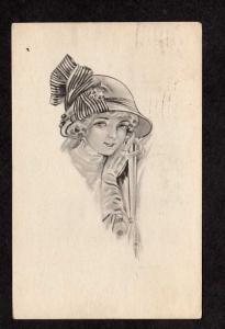 Vintage Lovely Lady Hat Bow Gloves Walter Darr Artist Signed Postcard 1912 PC