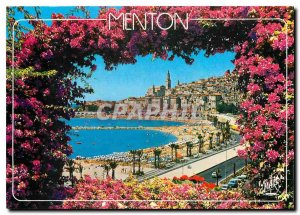 Postcard Modern Riviera Menton Pearl of Frnce the beach and Old Town