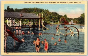 Swimming Pool Fountain Lake Hot Springs National Park Arkansas AR Postcard