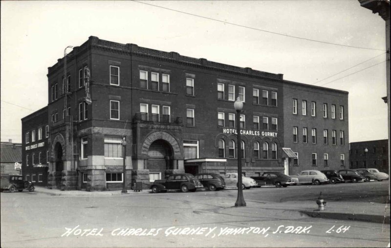 Yankton SD Hotel Charles Gurney Cars Real Photo Postcard