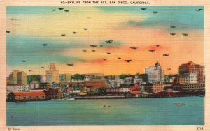 Skyline From The Bay San Diego California Herz Post Card Vintage Postcard 1944