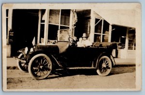 c1910's Mother And Baby Little Boy Ride On Car RPPC Photo Antique Postcard