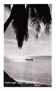 RPPC, Moonlight Scene Tumon Bay Guam, Sail Boat, Postcard D15