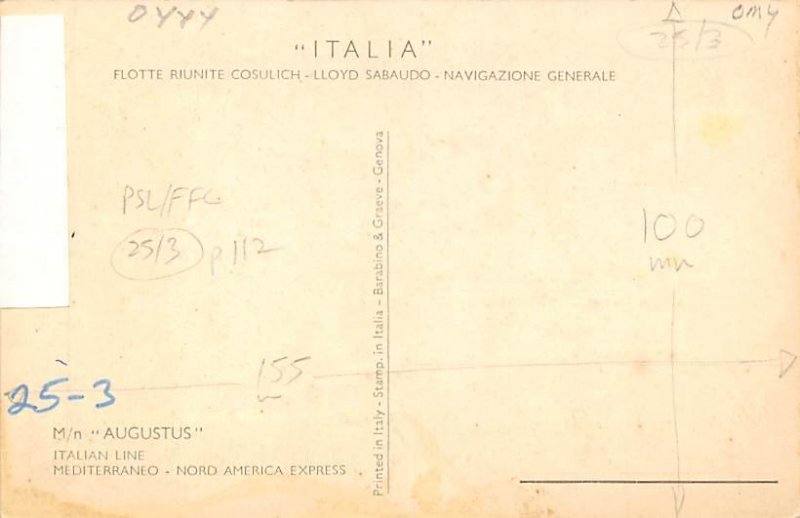Augustus Italian Line Ship 