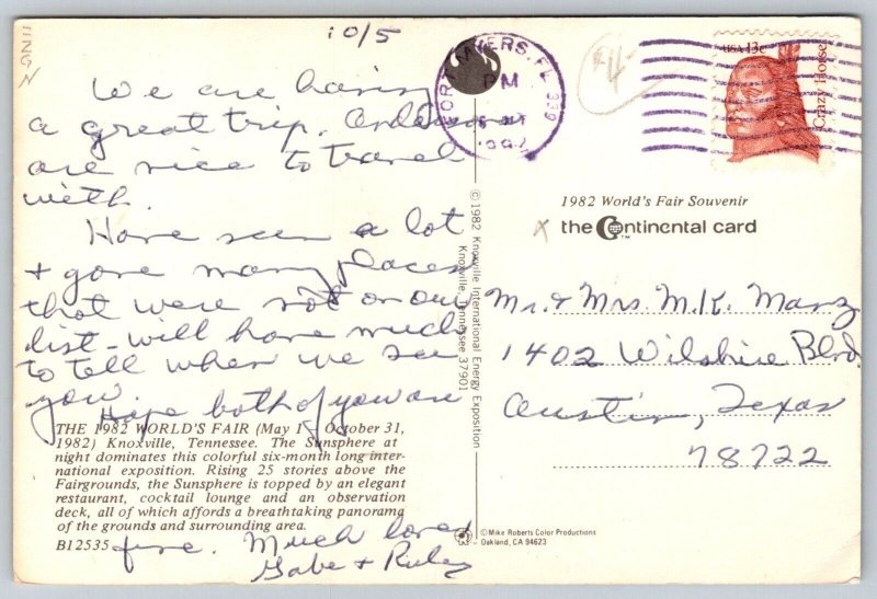 1982  World's Fair   Knoxville  Tennessee  Postcard