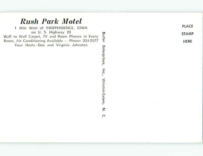 Unused 1950's RUSH PARK MOTEL Independence Iowa IA u2925