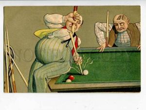 260715 COMIC Man BILLIARD SPORT Broken Cue Vintage Embossed PC