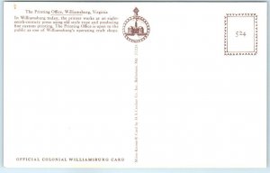 Postcard - The Printing Office, Williamsburg, Virginia, USA
