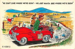 We Don't Care Where We're Goin Traveling Petley Comic c1960s Vintage Postcard
