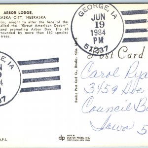 1984 George, IA Town Post Office Cancel Stamp USPO Postcard Postal History A177