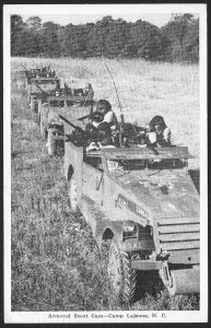 Soldiers in Armored Scout Cars Camp Lejeune North Carolina Used c1944