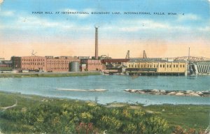 International Falls MN  Paper Mill Linen Postcard Unused