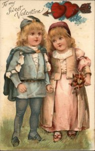 Nister No. 1286 Valentine Cute Kids Little Boy and Girl Couple Romance c1910 PC