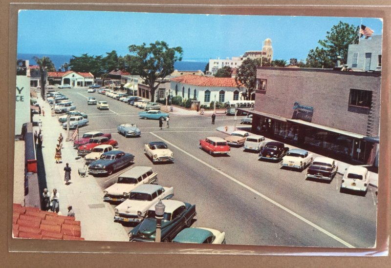 Vintage Postcard La Jolla California Gerard Street Classic Cars Chevy Belair