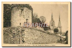 Old Postcard Dourdan S and O Rue du Chateau Septic and Church