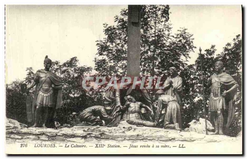 Old Postcard Lourdes Calvary 13th station Jesus made to his mother