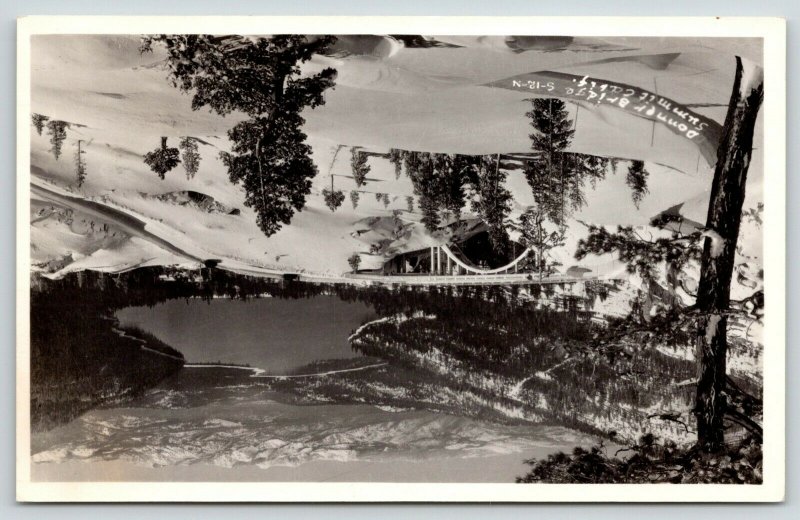 Summit California~Birdseye Donner Bridge & Lake in Deep Snow~1950 RPPC 