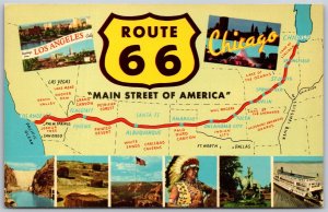 Vtg Route 66 Main Street of America Highway Map Attractions 1960s Postcard