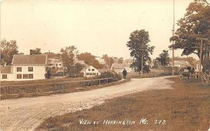 Approach to Harrington ME Dirt Street Horse & Wagon RPPC Postcard