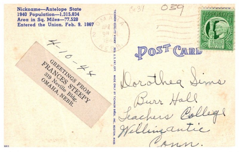 Greetings from Nebraska   LARGE LETTER